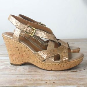 🆕 Sofft Vivien Gold Leather & Cork Wedges